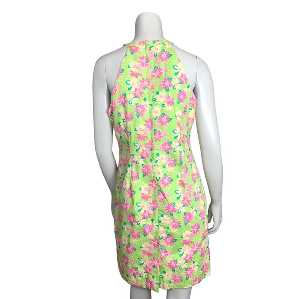 LILLY PULITZER VINTAGE 90's Rhino + Floral Print Halter Dress With Crochet Trim - Picture 3 of 8